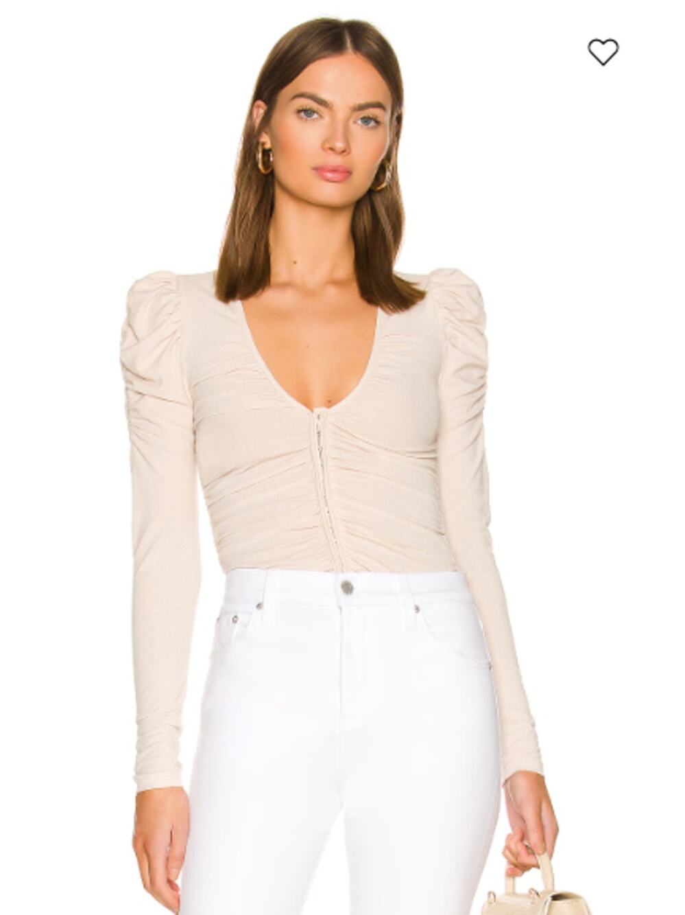 ASTR The Label NWT Cream Encino Ruched Long Sleeve Hook & Eye Top Size L